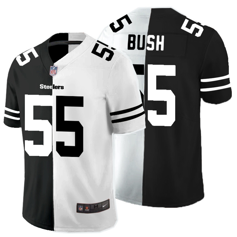 Men's Pittsburgh Steelers #55 Devin Bush Black &White Split Limited Stitched Jersey